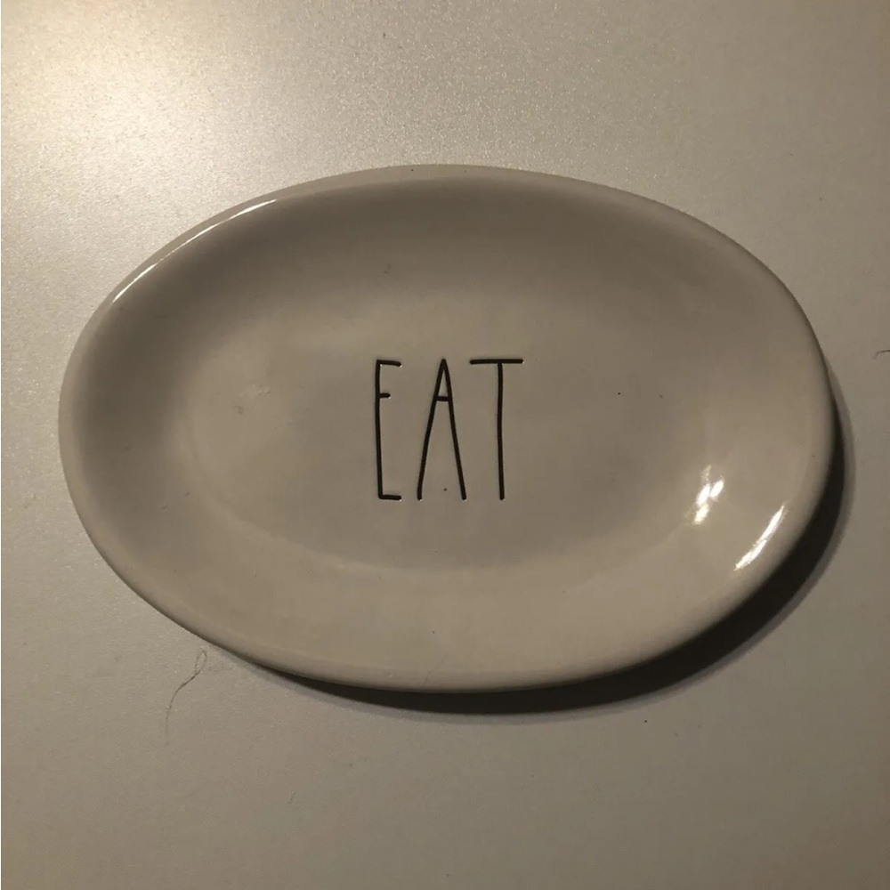 Rae Dunn Oval Plates Set of 4 Long Black Lettering New With Tags.